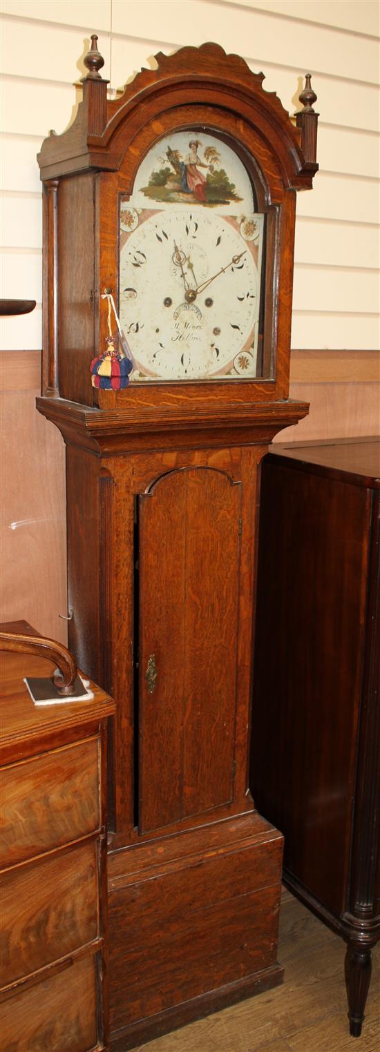 A George III oak eight-day longcase clock by Moore, Hilbro with painted dial H.193cm